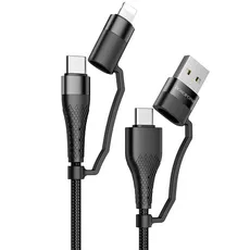 Кабель 4in1 Borofone BU28 Type-C to Type-C+Lightning+USB-A Nylon 60W (1.2м) Black - GOODMi