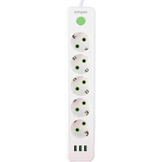 Сетевой фильтр Amper JH-1033U (2м/5 Sockets+3USB-A) Белый, Цвет: Белый - GOODMi