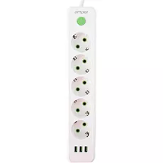 Сетевой фильтр Amper JH-1033U (2м/5 Sockets+3USB-A) Белый, Цвет: Белый - GOODMi