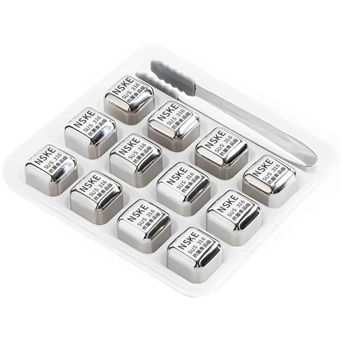 Камни для виски из нержавеющей стали NSKE Steel Ice SUS316 (12шт + щипцы) - GOODMi