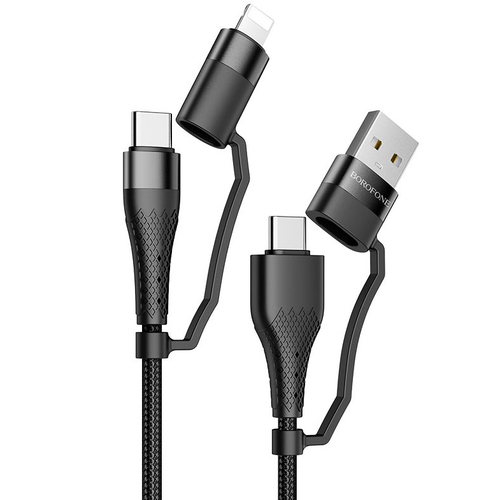 Кабель 4in1 Borofone BU28 Type-C to Type-C+Lightning+USB-A Nylon 60W (1.2м) Black - GOODMi