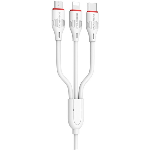 Кабель 3in1 Borofone BX17 Lightning+Type-C+Micro 1м White, Цвет: Белый - GOODMi