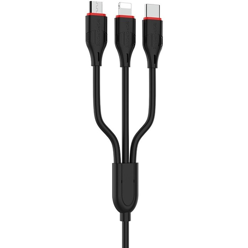 Кабель 3in1 Borofone BX17 Lightning+Type-C+Micro 1м Black, Цвет: Черный - GOODMi