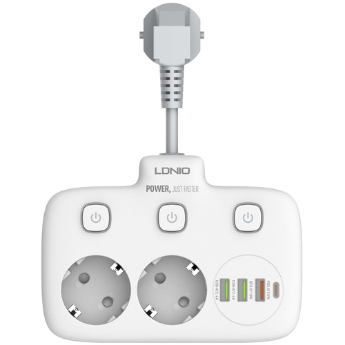 Сетевой фильтр Ldnio SE2435, 2 розетки, 3 usb, 1 PD White - GOODMi