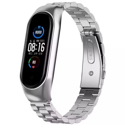 Стальной браслет для Xiaomi Mi band 5/6 серебряный - GOODMi
