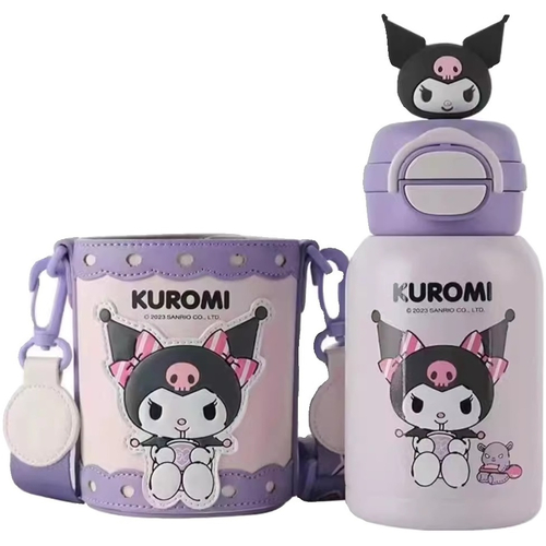 Детский термос BeddyBear 480ml Kuromi (двойная крышка,сумка для переноски,ершик для чистки), Цвет: Фиолетовый - GOODMi