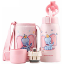 Детский термос Cup Bear 3D Retro Cute Pet 600ml Pink Elephant, изображение 2 - GOODMi