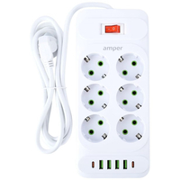 Сетевой фильтр Amper JH-1076U (4м/6 Sockets+4USB-A+2Type-C) Белый - GOODMi