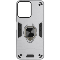 Чехол-накладка противоударный с металлической пластиной для магнитного держателя и кольцом для Poco M6 Pro (5G) Silver, Основной цвет: Серебристый - GOODMi