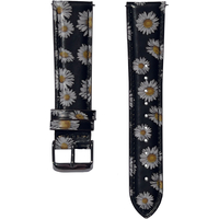Ремешок кожаный 20mm строчка Черный с ромашками - GOODMi