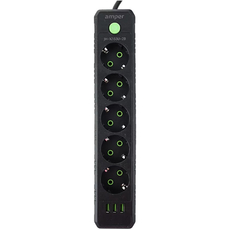 Сетевой фильтр Amper JH-1033U (2м/5 Sockets+3USB-A) Черный, Цвет: Чёрный - GOODMi