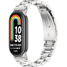 Стальной браслет три звена Mijobs Xiaomi Band 8 Серебряный, Основной цвет: Серебристый - GOODMi