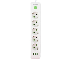 Сетевой фильтр Amper JH-1033U (5 розеток, 3 USB-A, 2 м) Белый, Цвет: Белый - GOODMi