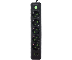 Сетевой фильтр Amper JH-1033U (5 розеток, 3 USB-A, 2 м) Черный, Цвет: Чёрный - GOODMi