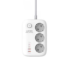 Сетевой фильтр Ldnio SE3436 (3 розетки, 2 USB, 2 PD, 2 м) White - GOODMi