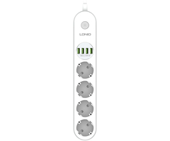 Сетевой фильтр Ldnio SE4432 (4 розетки, 4 USB, 2 м) White - GOODMi