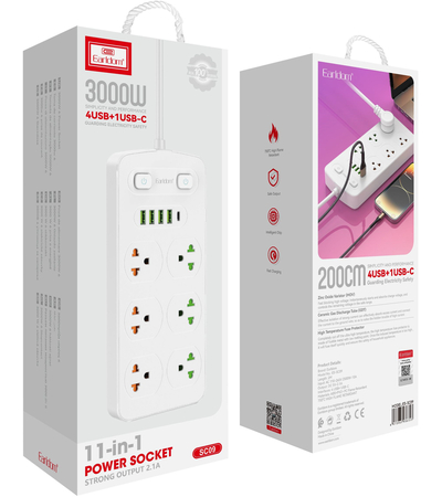 Сетевой фильтр Earldom SC09 (6 розеток, 4 USB-A, 1 Type-C), изображение 2 - GOODMi