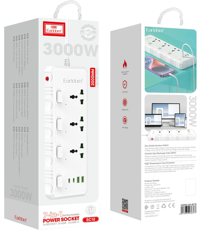 Сетевой фильтр Earldom SC10 (3 розетки, 2 USB-A, 2 Type-C), изображение 2 - GOODMi