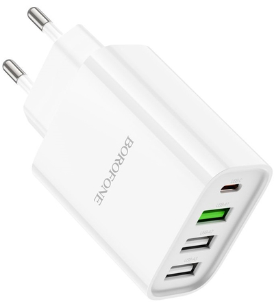 Сетевое зарядное устройство Borofone BA79A (PD20W+3USB 3.0A/QC3.0/18W) White, изображение 2 - GOODMi