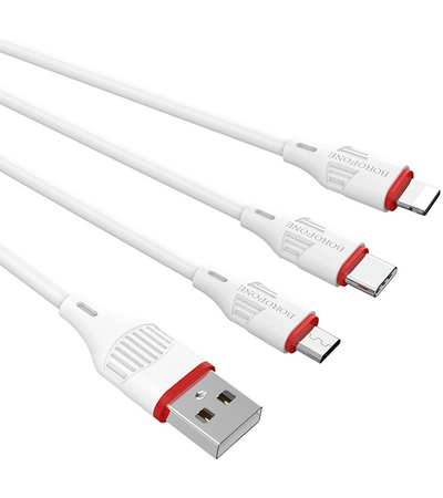 Кабель 3in1 Borofone BX17 (Micro+Type-C+Lightning) White, Цвет: Белый, изображение 2 - GOODMi