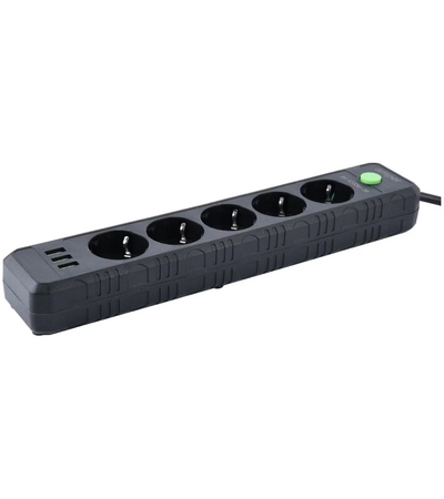 Сетевой фильтр Amper JH-1033U (5 розеток, 3 USB-A), Цвет: Чёрный, изображение 3 - GOODMi