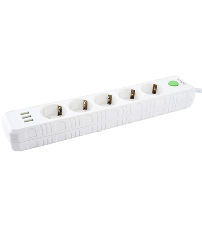 Сетевой фильтр Amper JH-1033U (5 розеток, 3 USB-A), Цвет: Белый, изображение 4 - GOODMi