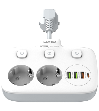 Сетевой фильтр Ldnio SE2435 (2 розетки, 3 USB, 1 PD), изображение 2 - GOODMi