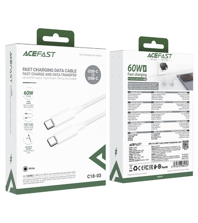 Кабель ACEFAST C18-03 USB-C - USB-C 60W 1.2м White, изображение 5 - GOODMi