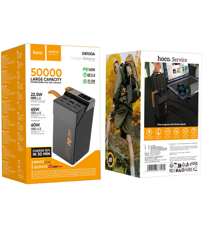 Внешний аккумулятор HOCO DB100A 50000mAh 65W Black, изображение 3 - GOODMi