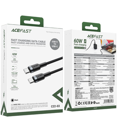 Кабель ACEFAST C22-03 Type-C to Type-C 1.2m Вlack, изображение 5 - GOODMi