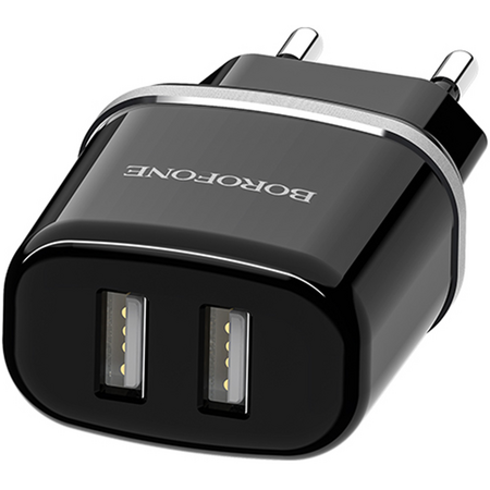 Сетевое зарядное устройство Borofone BA25A 2USB (2.4A) Черный, изображение 3 - GOODMi