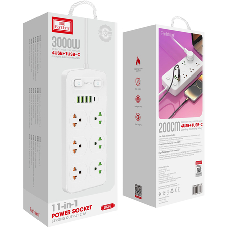 Сетевой фильтр Earldom SC09 (6 розеток, 4 USB-A, 1 Type-C), изображение 2 - GOODMi