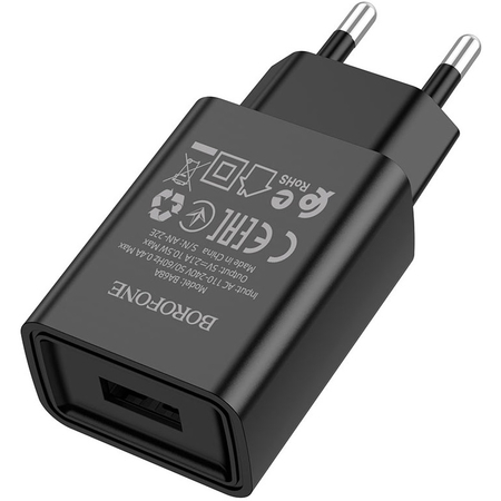 Сетевое зарядное устройство Borofone BA68A USB (2.1A) + кабель Micro Black, Цвет: Черный, изображение 3 - GOODMi