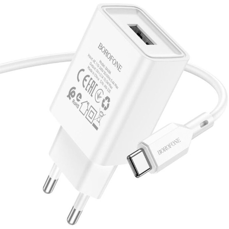Сетевое зарядное устройство Borofone BA68A USB (2.1A) + кабель Type-C White, Цвет: Белый, изображение 4 - GOODMi