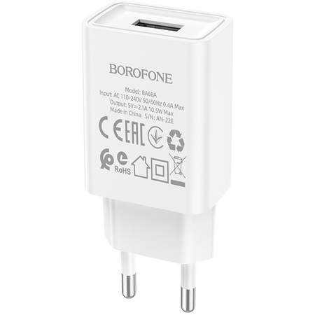 Сетевое зарядное устройство Borofone BA68A USB (2.1A) + кабель Micro White, Цвет: Белый - GOODMi