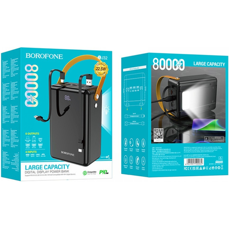 Внешний аккумулятор Borofone BJ32 80000 mAh (22.5W/PD20W/QC 3.0/Lamp) Black, изображение 5 - GOODMi