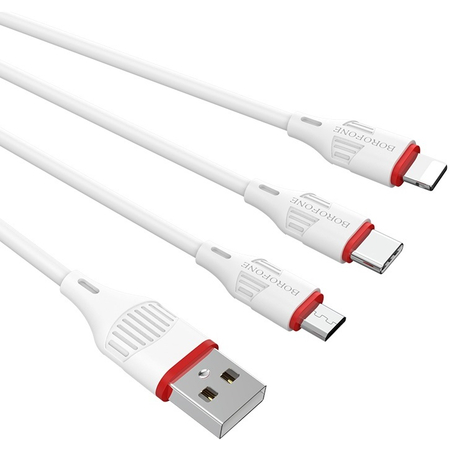 Кабель 3in1 Borofone BX17 (Micro+Type-C+Lightning) White, Цвет: Белый, изображение 2 - GOODMi