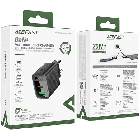 Сетевой адаптер ACEFAST A78 GaN 20W (USB-C+USB-A) Black, изображение 6 - GOODMi