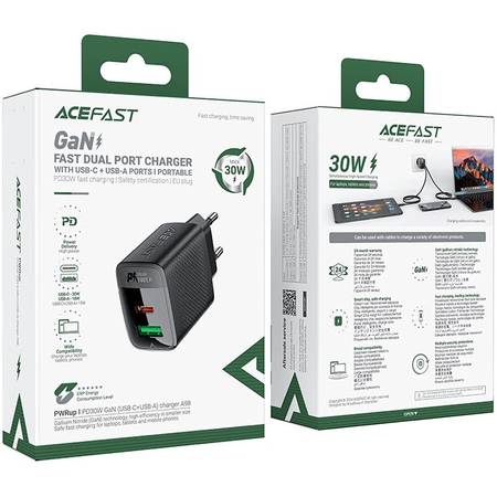 Сетевой адаптер ACEFAST A98 GaN 30W (USB-C+USB-A) Black, изображение 6 - GOODMi