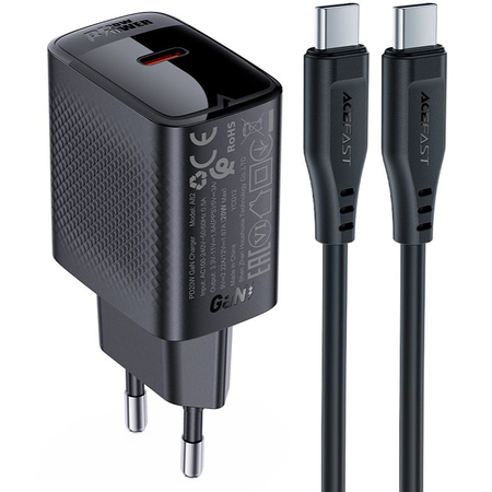 Сетевое зарядное устройство ACEFAST A82 PD 20W USB-C Black + кабель 1м, изображение 2 - GOODMi