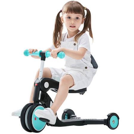 Детский самокат BeBeHoo Deformation Stroller 5 в 1 (DGN5-1) бирюзовый, изображение 4 - GOODMi