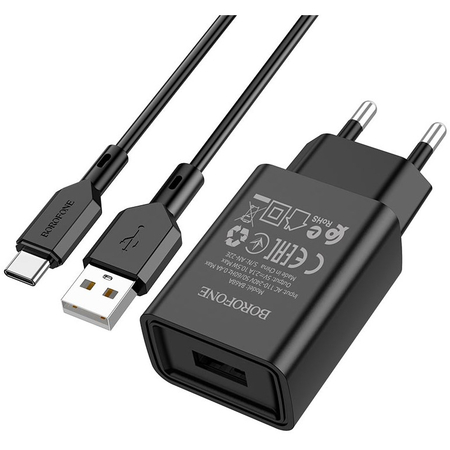 Сетевое зарядное устройство Borofone BA68A USB (2.1A) + кабель Type-C Черный, Цвет: Черный, изображение 3 - GOODMi