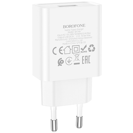 Сетевое зарядное устройство Borofone BA74A (2.1A) + кабель Lightning White - GOODMi