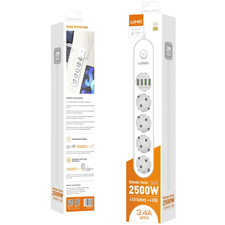 Сетевой фильтр Ldnio SE4432 (4 розетки, 4 USB), изображение 6 - GOODMi