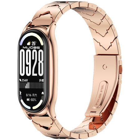 Ремешок для Xiaomi Band 10 Mijobs стальной V-образное плетение RoseGold, Основной цвет: Розовое золото - GOODMi
