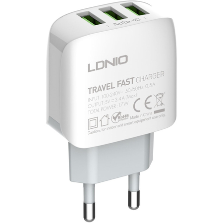 Сетевое зарядное устройство LDNIO A3312 17W + кабель Type-C 1m White, изображение 3 - GOODMi