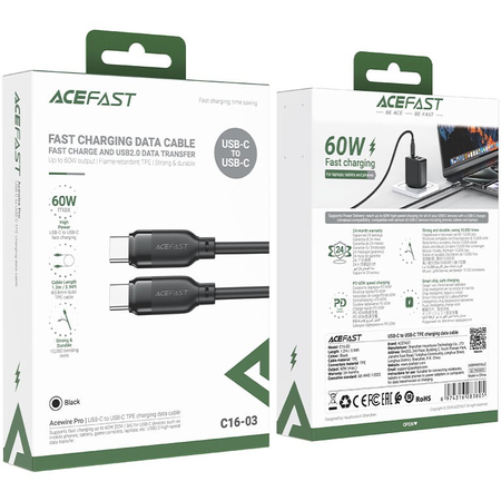 Кабель ACEFAST C16-03 USB-C - USB-C 60W 1.2м Black, изображение 5 - GOODMi