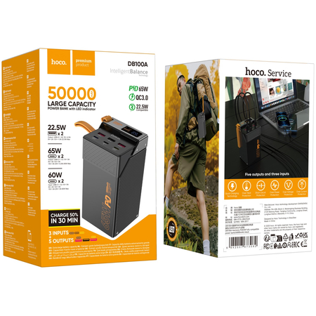 Внешний аккумулятор HOCO DB100A 50000mAh 65W Black, изображение 3 - GOODMi