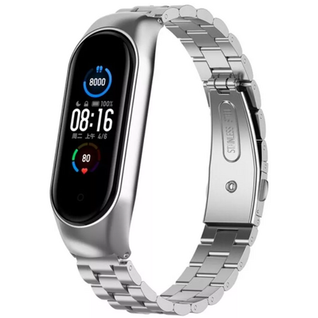 Стальной браслет для Xiaomi Mi band 5/6 серебряный - GOODMi