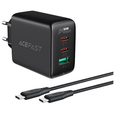 Сетевой адаптер ACEFAST A13 PD 65W 3USB + кабель Type-C/Type-C Black, Цвет: Черный - GOODMi